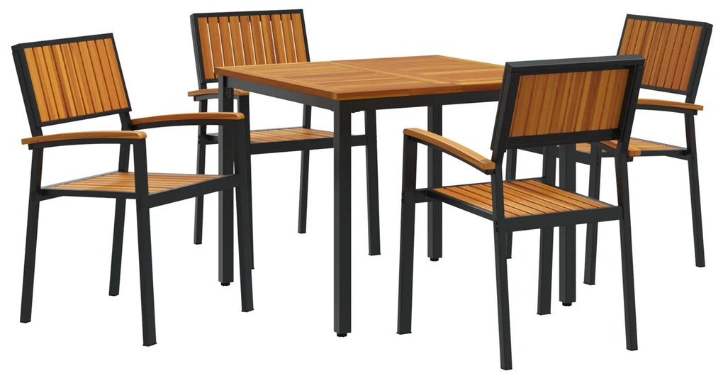Set da pranzo da giardino set di 5 nero e marrone metallo e legno