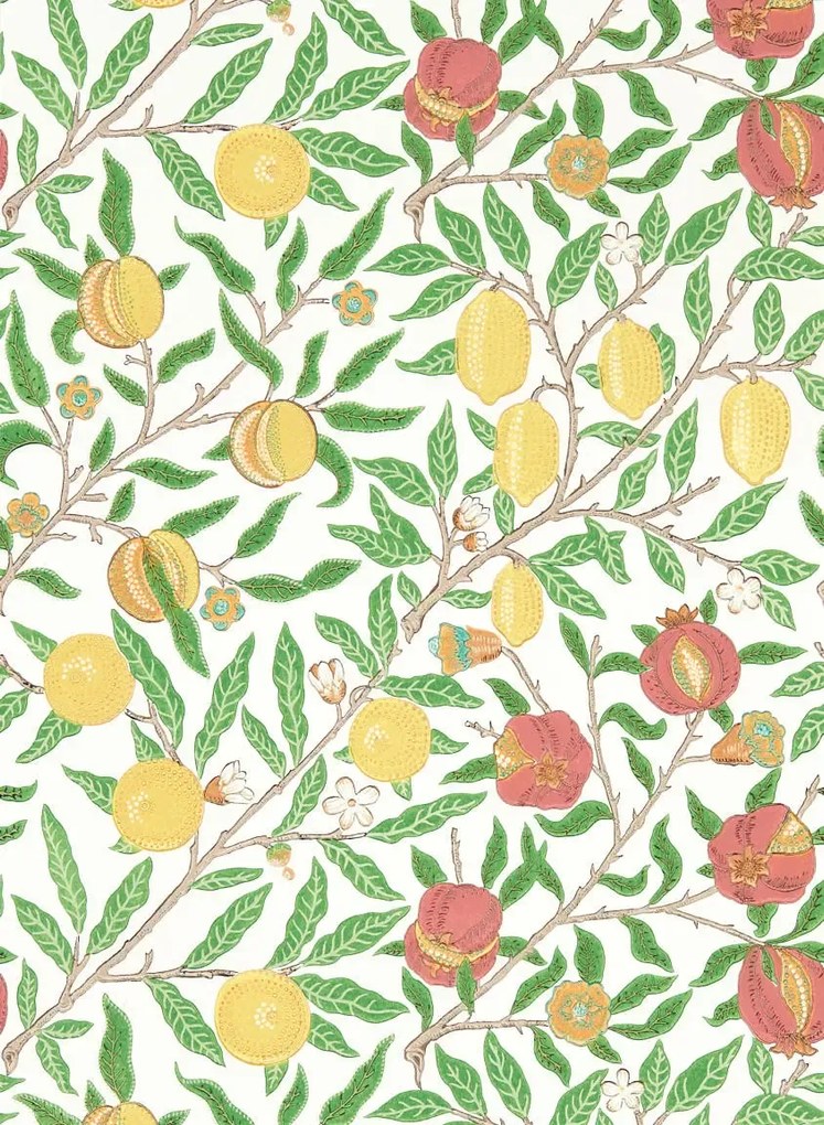 Morris & Co Carta da parati Fruit - Leaf Green/ Madder