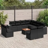 Set Divani da Giardino 12 pz con Cuscini Nero in Polyrattan 3257833