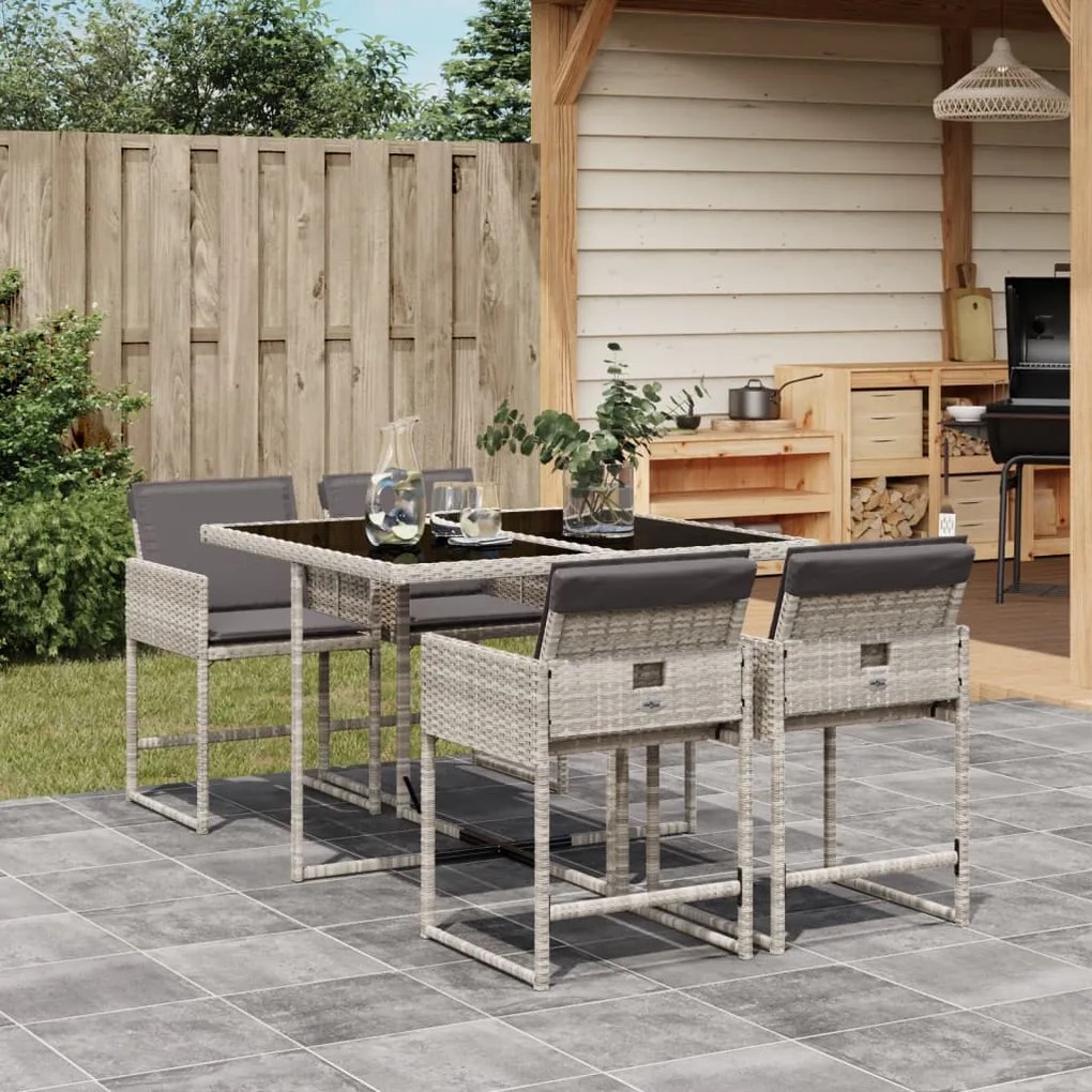 Set pranzo da giardino 5pz con cuscini grigio chiaro polyrattan