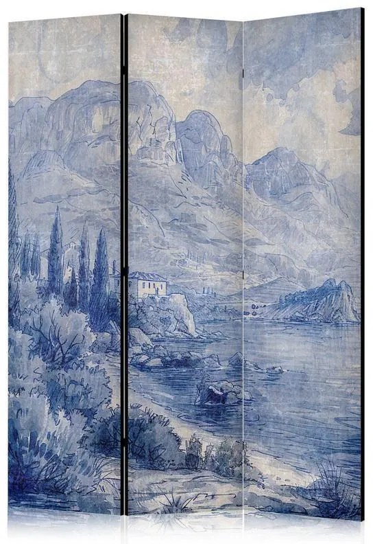 Paravento Lago di Como dipinto 3 ante