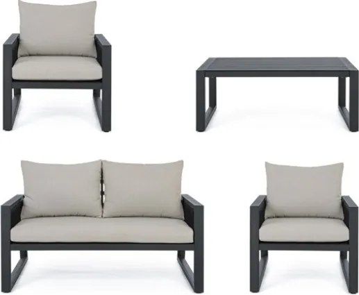 Salottino Da Esterno In Corda E Alluminio Con Cuscini E Tavolino Antracite Captiva Bizzotto