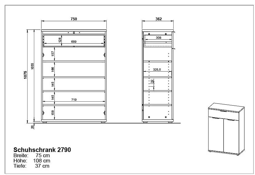 Scarpiera in rovere con cassetti Fremont - Germania