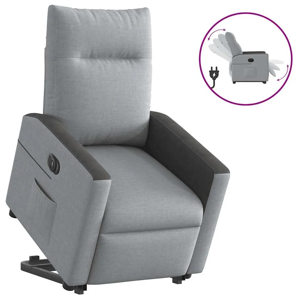 Poltrona Reclinante Alzapersona Elettrica Grigio Chiaro Tessuto /