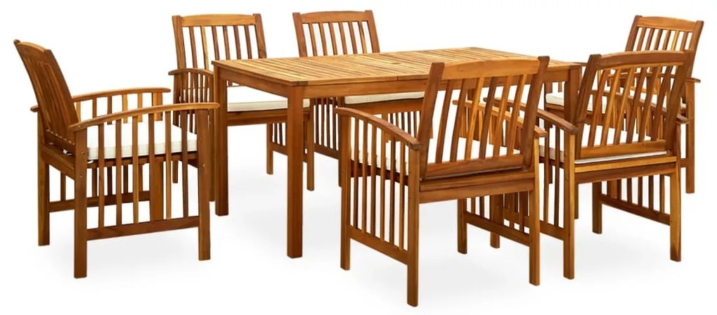 Set da pranzo da giardino 7 pz con cuscini massello di acacia