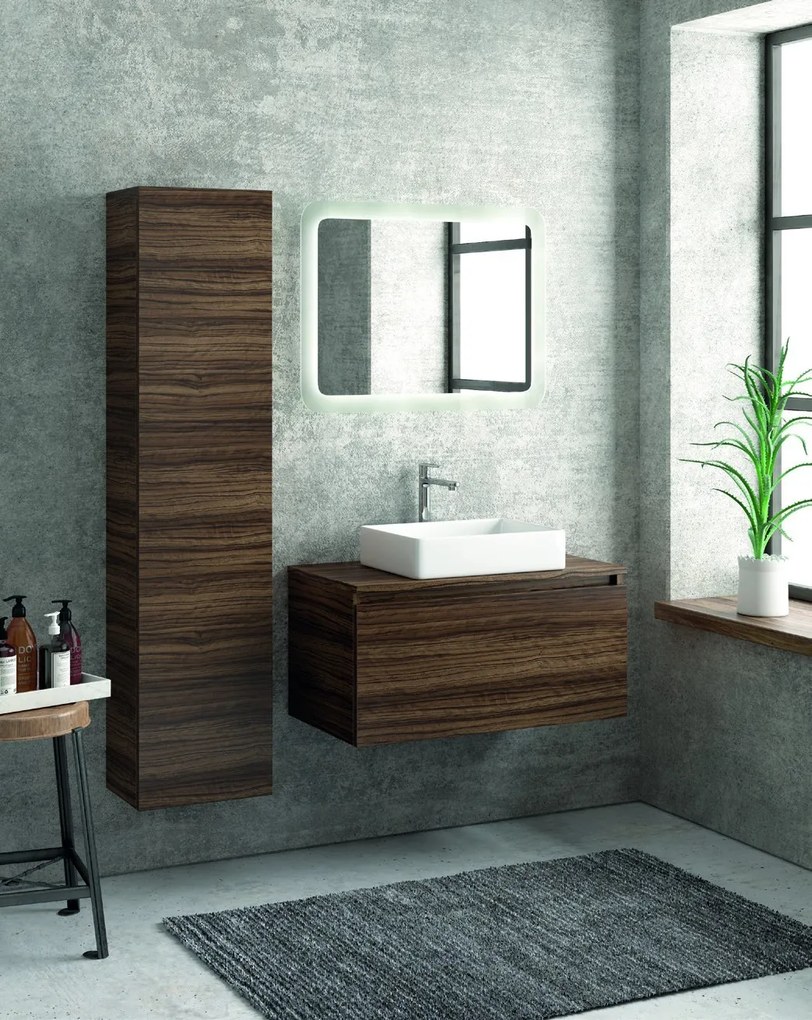 Composizione bagno sospesa 80cm mobile colonna e specchio led - KAMALU