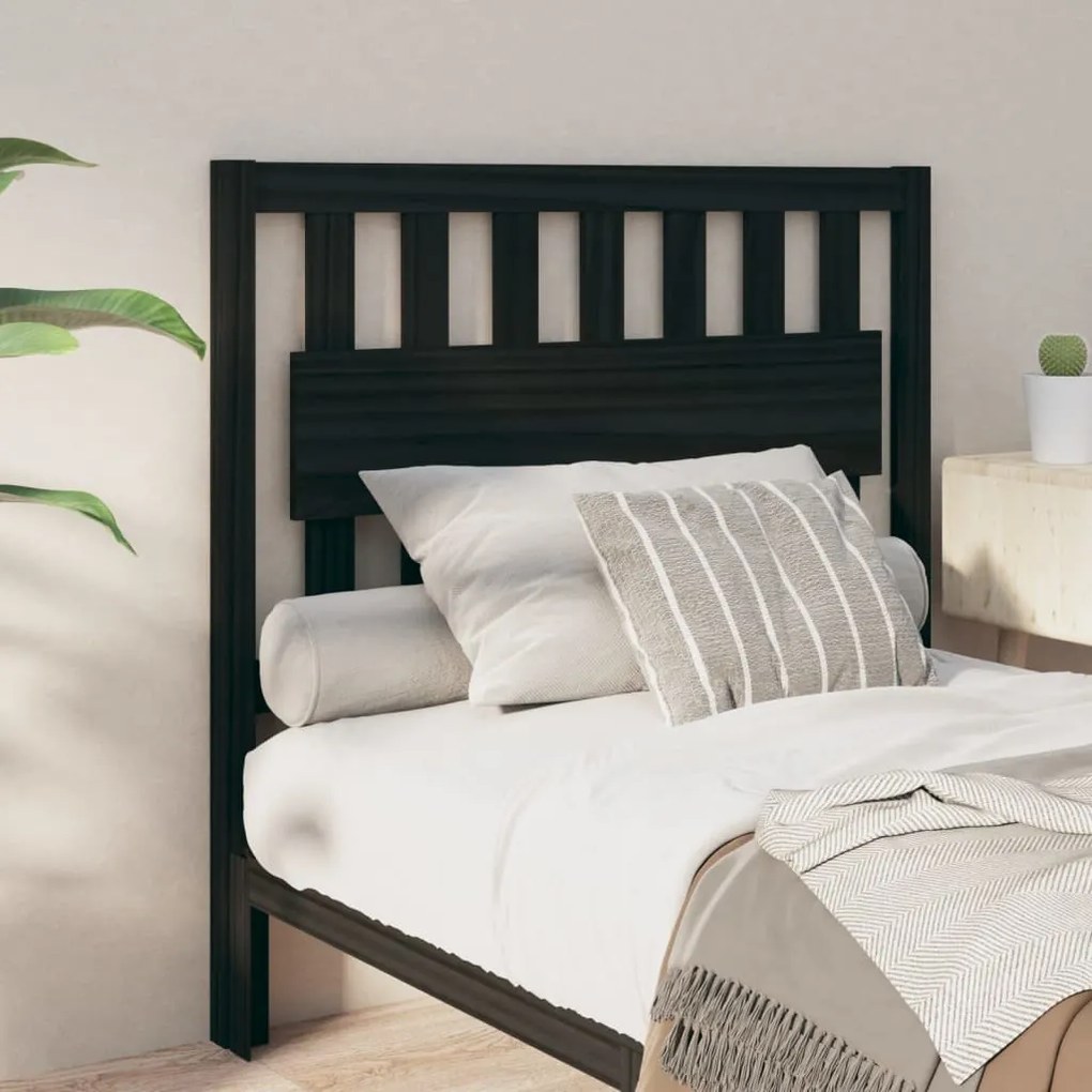 Testiera Per Letto Nera 105,5x4x100cm İn Legno Massello Di Pino /