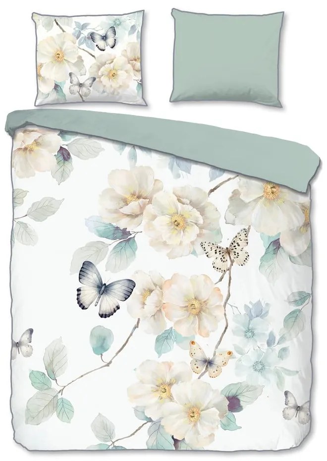 Set copripiumino e federa bianco/verde in raso di cotone per letto matrimoniale ed esteso 200x220 cm Adiwanya – Descanso