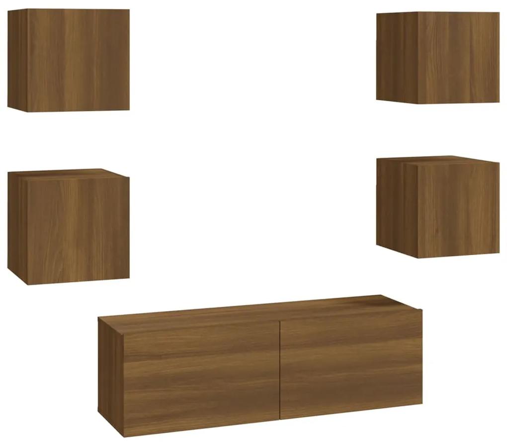 Set di mobili tv a parete rovere marrone in legno multistrato