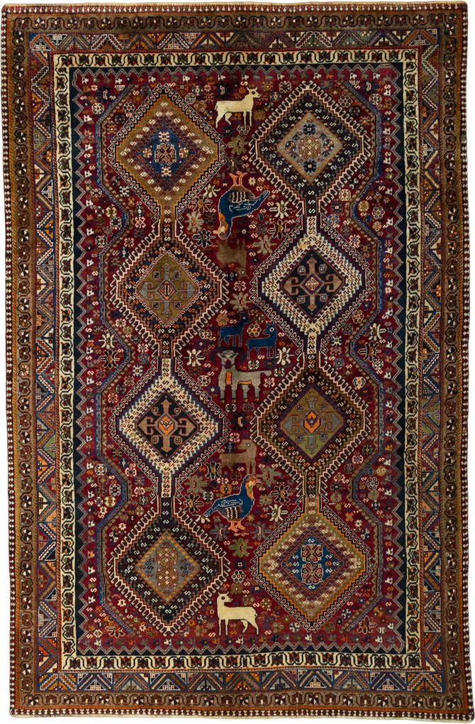 Shiraz Tappeto 320x210 Rosso (Iran) Annodato A Mano