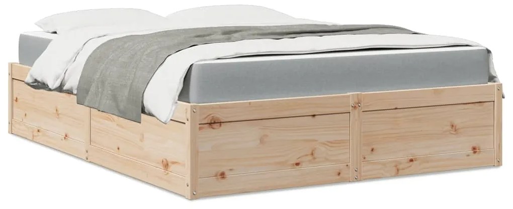 Letto Con Materasso 160x200 Cm İn Legno Massello Di Pino /
