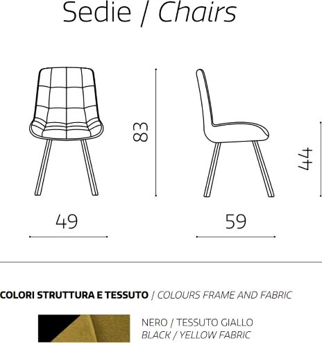 Sedia da cucina in tessuto Giallo gambe metallo FRIEDIC set 2 pz