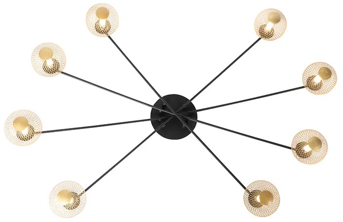 Plafoniera moderna nera con oro 8 luci - Athens Wire