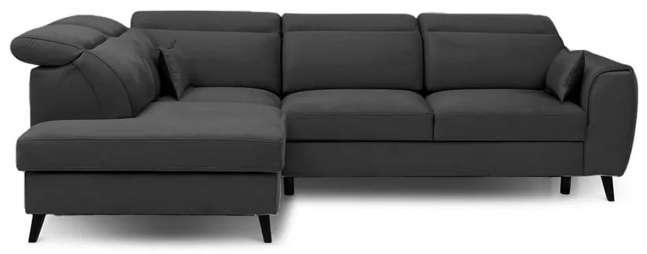 Divano angolare grigio scuro allungabile/con contenitore (con penisola a sinistra/a L) e rivestimento in velluto Noble – ELTAP