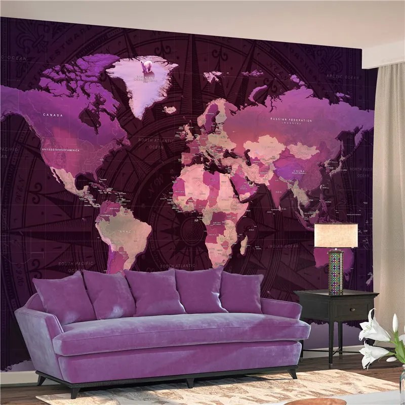 Fotomurale  Purple World Map  Colore Rosa, Dimensioni e Misure 150x105