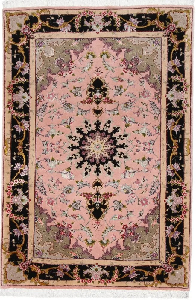 Tabriz Tappeto 100x150 Nero (Iran) Annodato A Mano