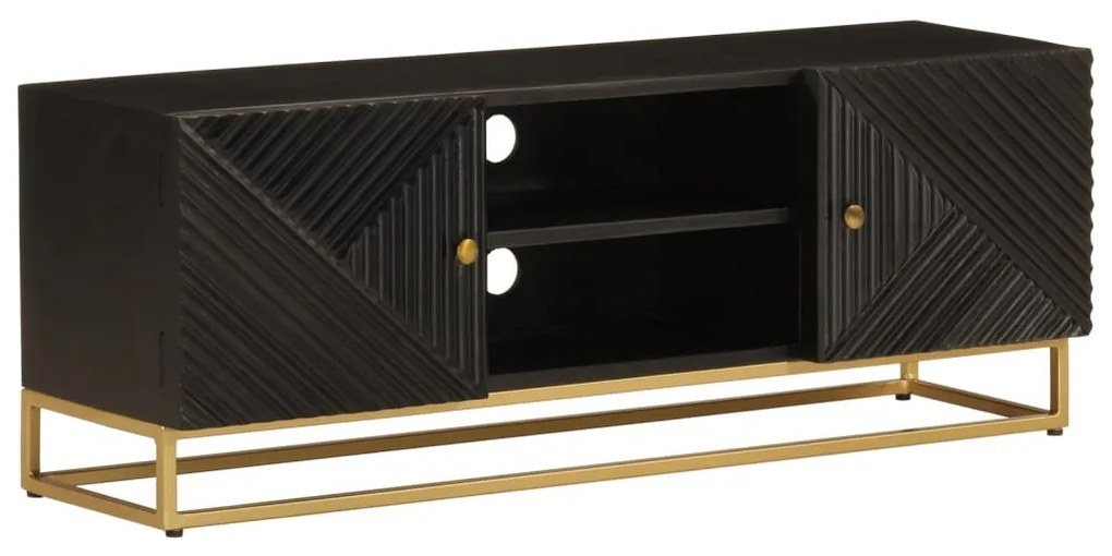Mobile Tv Nero 110x30x40 Cm İn Legno Massello Di Mango E Ferro /