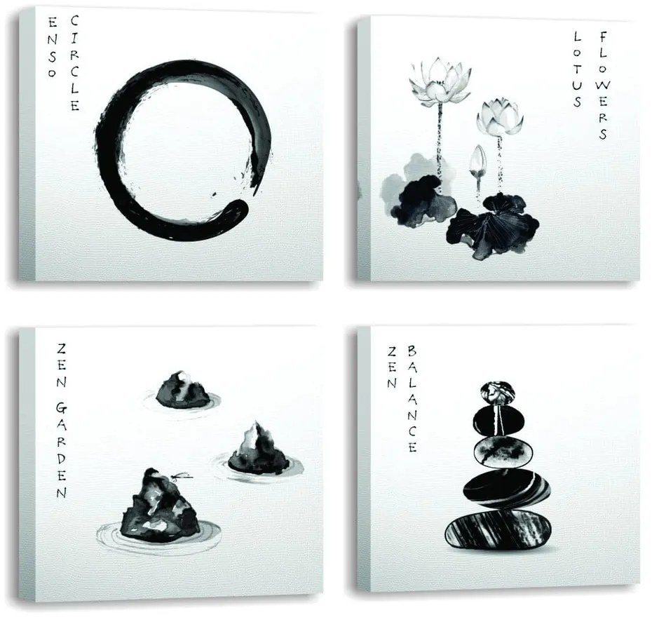 Quadri in set di 4 pezzi 30x30 cm Japanese Zen - Wallity