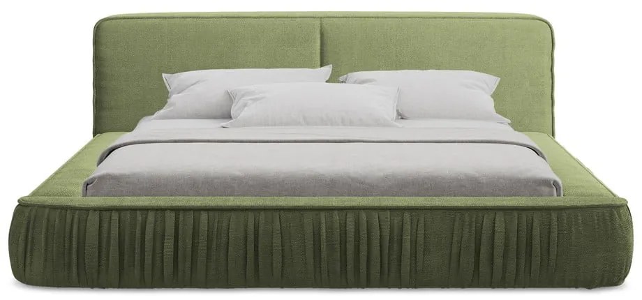 Letto matrimoniale imbottito verde con contenitore e rete inclusi 160x200 cm Keoni – Makamii