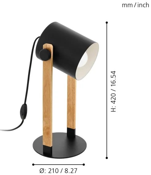 Eglo 43519 - Lampada da tavolo HORNWOOD 1xE27/28W/230V