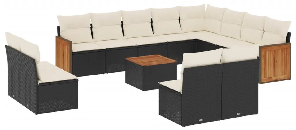 Set divani da giardino 13pz con cuscini nero in polyrattan