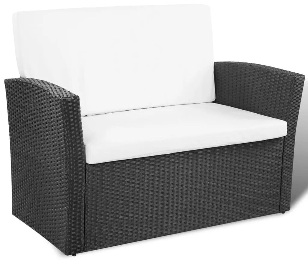 Set divani da giardino 4 pz con cuscini in polyrattan nero