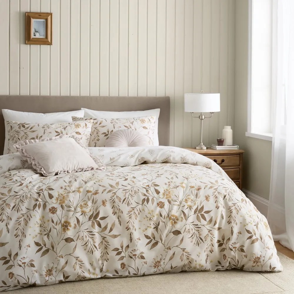 Set copripiumino e federa bianco e beige per letto matrimoniale 200x200 cm Isadora Floral – Catherine Lansfield