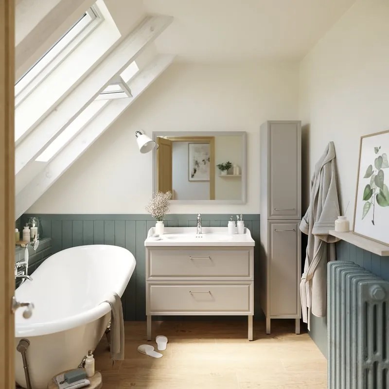 Mobile da bagno a terra sotto lavabo L 90 x H 57 x P 48.1 cm Beige Greige, 2 cassetti SENSEA Charm