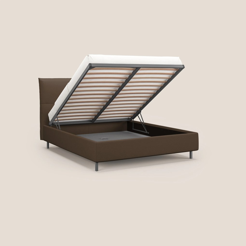 Izumi letto imbottito contenitore con piedi alti in tessuto smacchiabile T05 marrone