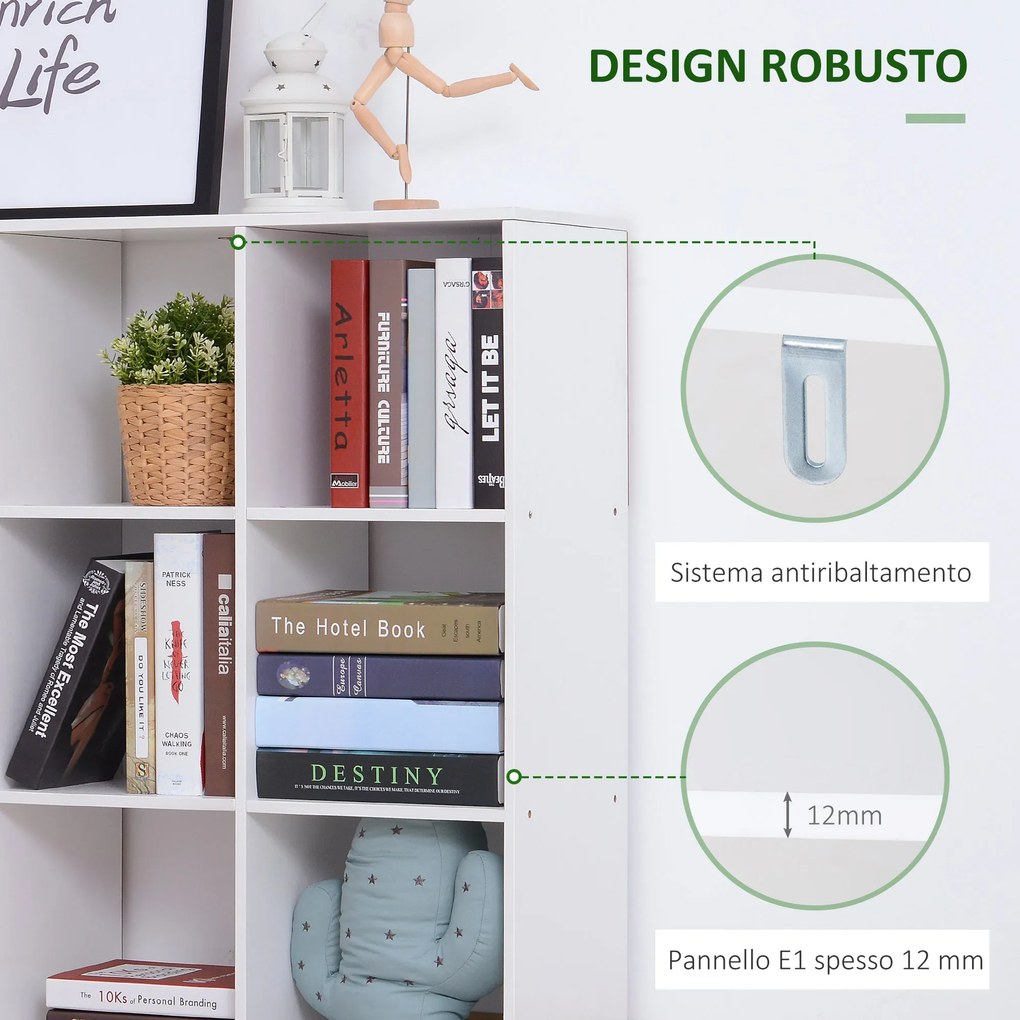Libreria Moderna 6 Somparti in MDF 91x29,5x91 cm Bianco...