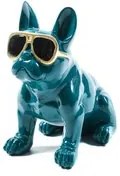 Bulldog con occhiali soprammobile ottanio 12,5x21x21,5 cm