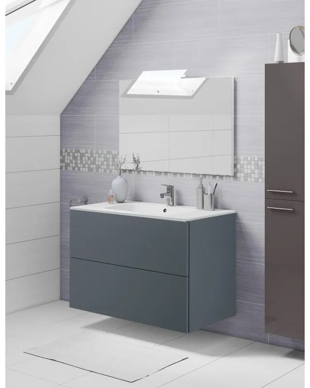 Mobile sottolavabo e lavabo Neo grigio scuro L 90 x H 64 x P 48 cm 1 vasca 2 cassetti