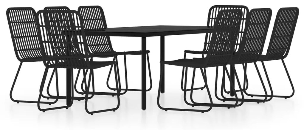 Set da pranzo per giardino 9 pz con cuscini nero