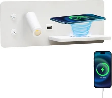 Immax 08285L-LED Applique con ripiano, USB e ricarica wireless LED/3W/230V + LED/3W