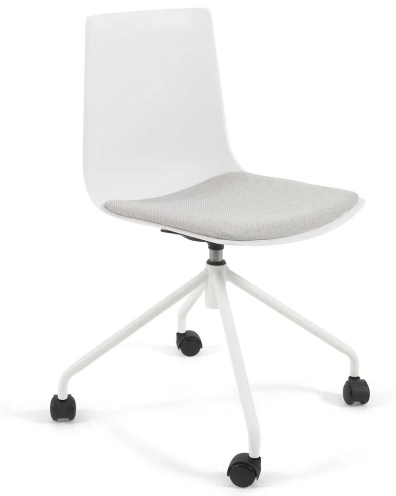 Kave Home - Sedia da scrivania Ralfi bianca con seduta grigio chiaro