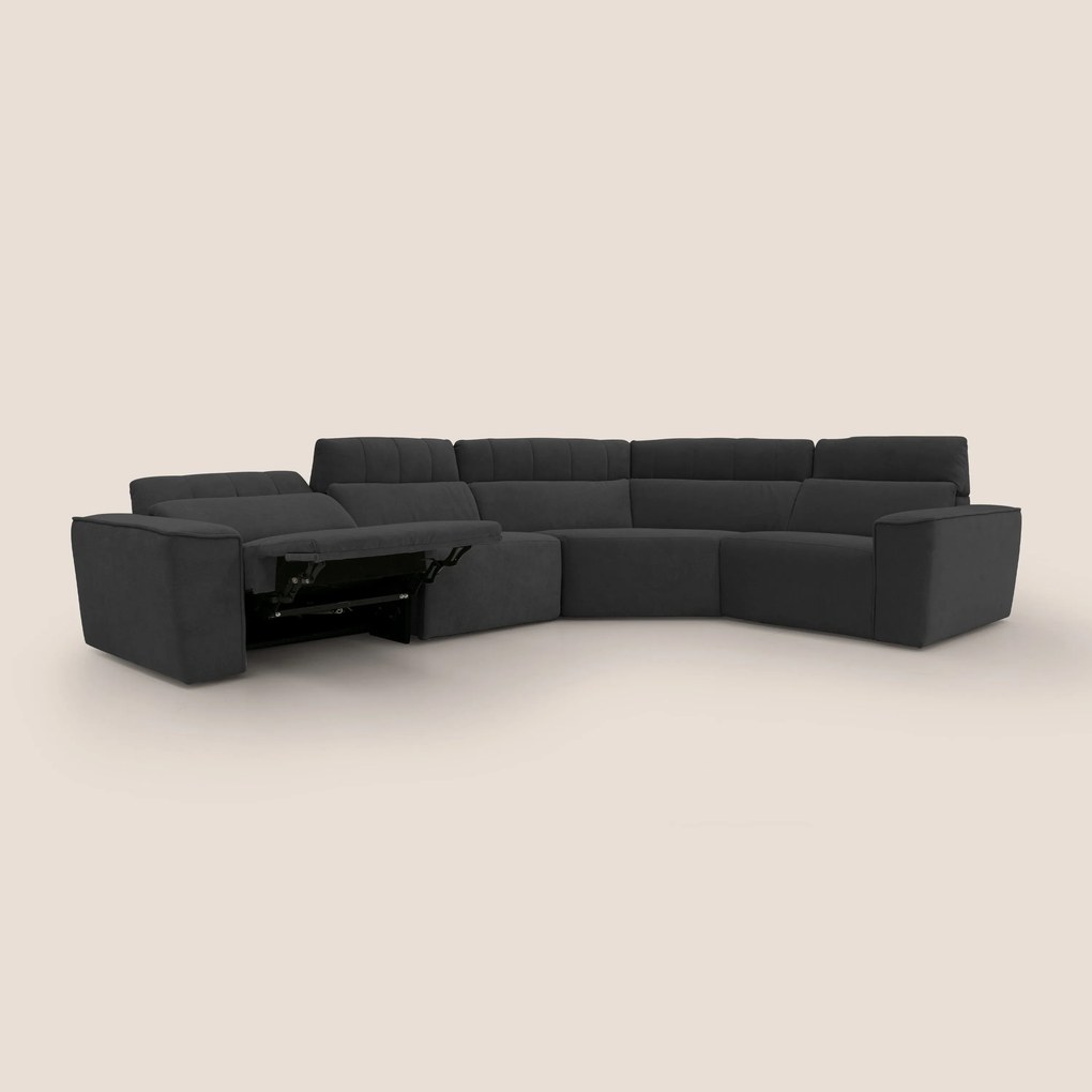 Clark Divano modulare angolare REVERSIBILE con opzione relax elettrico in tessuto smacchiabile impermeabile T17 nero
