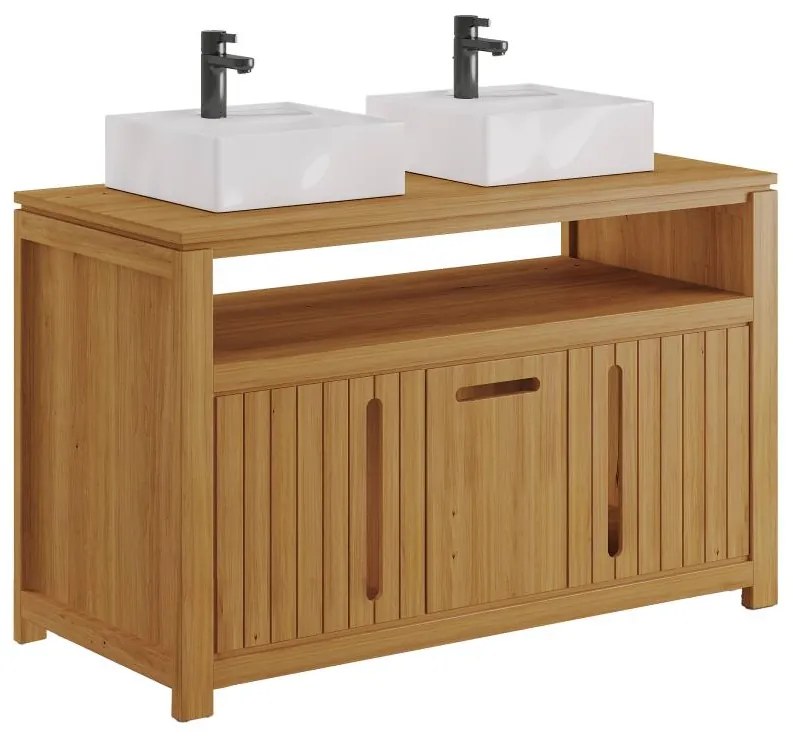 Mobile bagno in teak chiaro con doppio lavabo - 120 cm - SARATOK