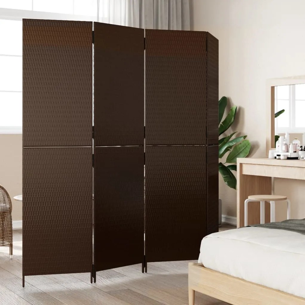 Divisorio per ambienti a 4 pannelli marrone in polyrattan