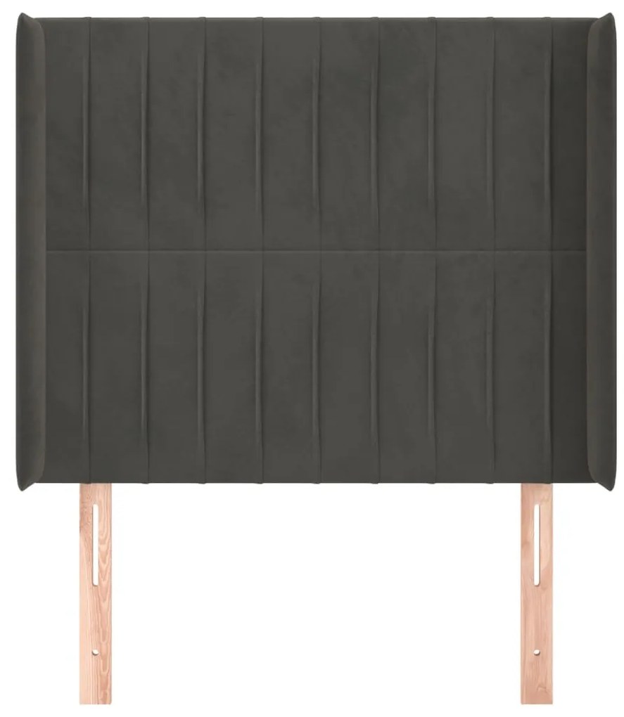 Testiera ad orecchio grigio scuro 93x16x118/128 cm in velluto