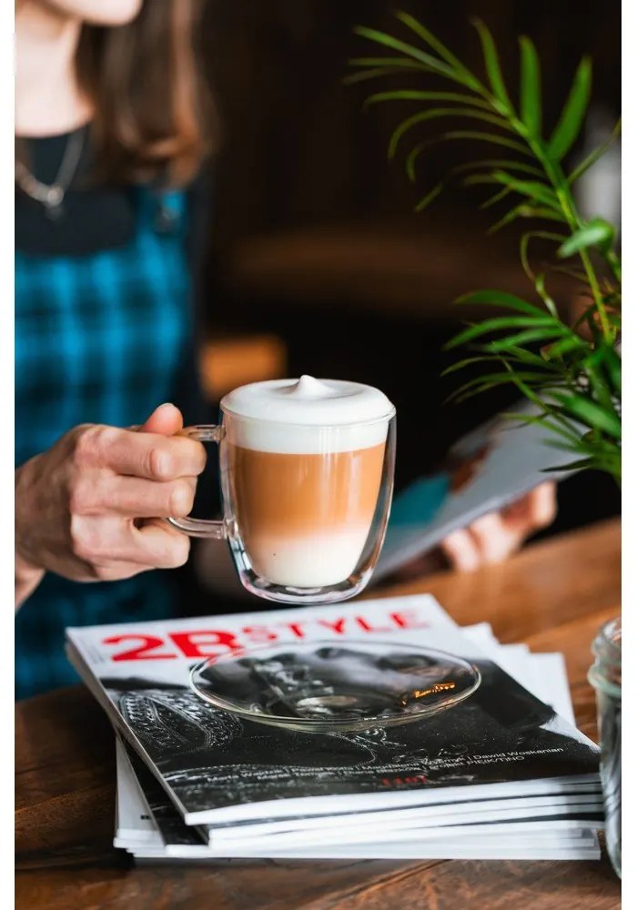 Set di 2 tazze in vetro a doppia parete con piattino , 250 ml Amo - Vialli Design