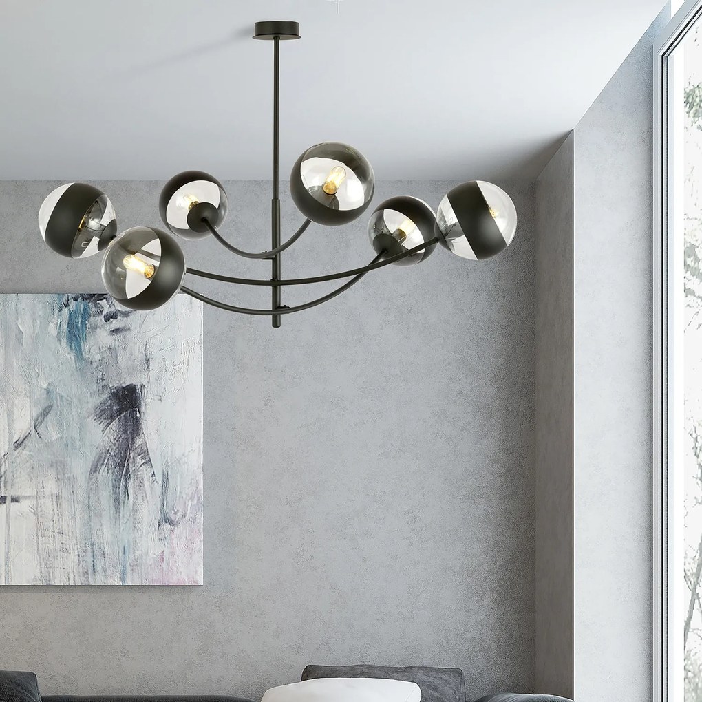 Plafoniera Contemporaneo Oceano Acciaio Nero 6 Luci E14 Ip20