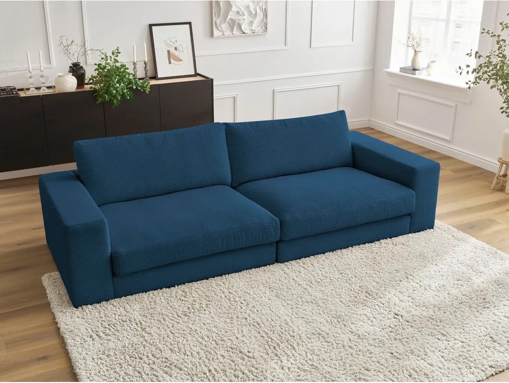 Divano blu scuro con rivestimento in velluto a coste 274 cm Leonard – Bobochic Paris