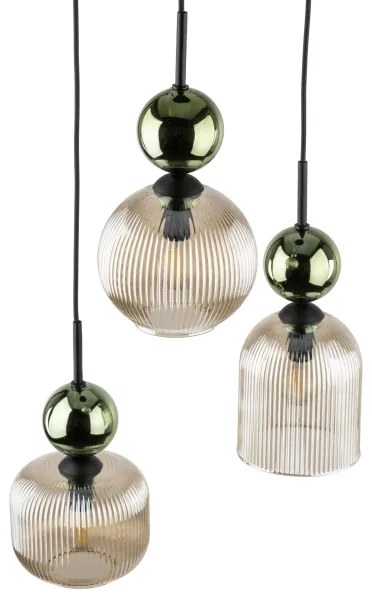 Lampadario a sospensione con cavo SOPHIA 3xE14/10W/230V nero/verde/beige fumé