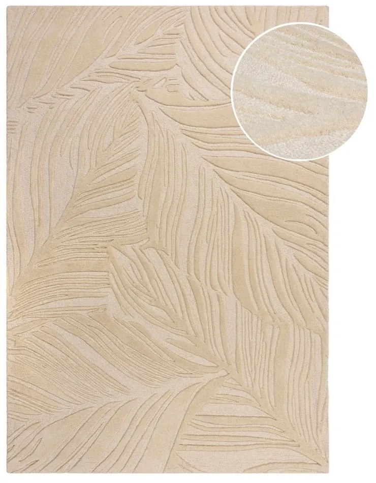 Tappeto in lana beige 200x290 cm Lino Leaf - Flair Rugs