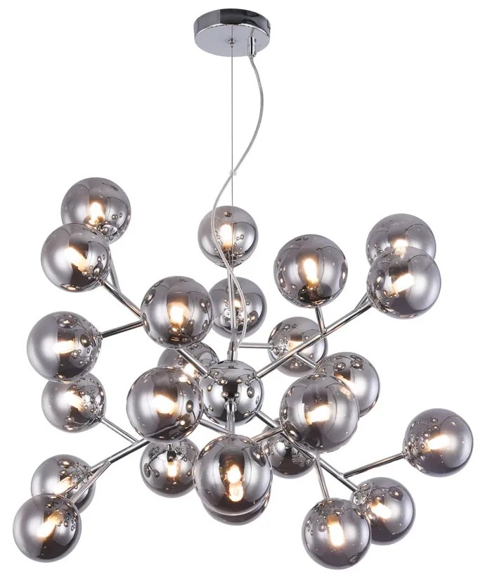 Lampadario Contemporaneo Dallas Metallo Cromo 24 Luci Diffusori Fumè