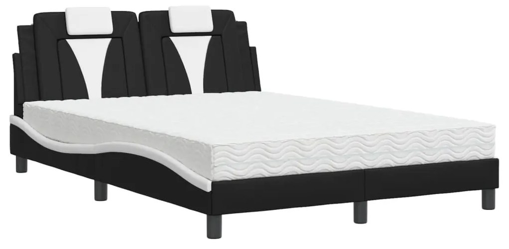 Letto con materasso nero e bianco 140x200 cm in similpelle