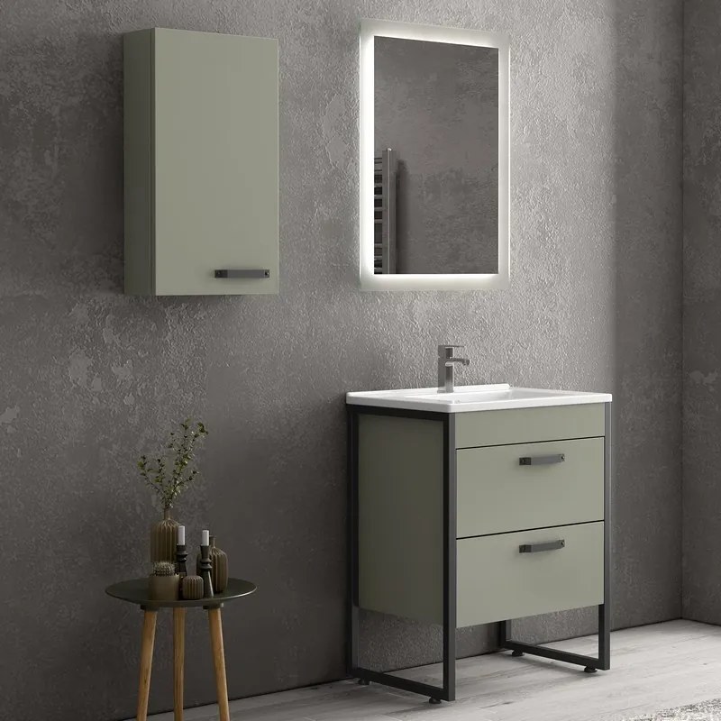 Composizione bagno a terra 65cm: mobile con lavabo, specchio led e pensile IKOS-65 - KAMALU