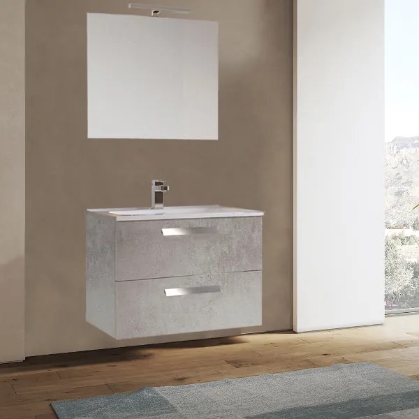 Mobile bagno sospeso 82 cm base 2 cassetti con lavabo ANGELA1 Cemento