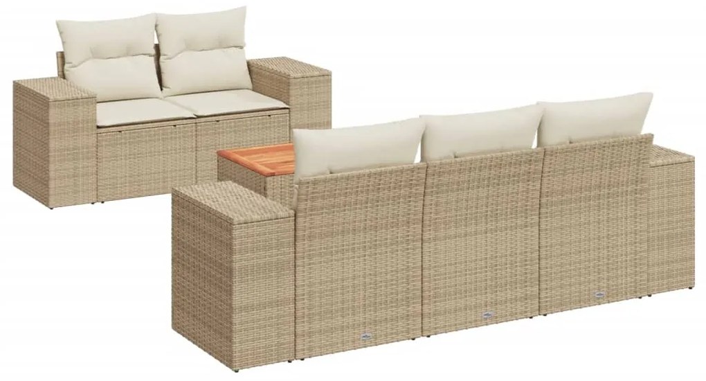Set divano da giardino 6 pz con cuscini beige in polyrattan