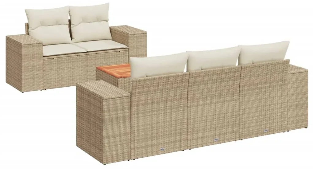 Set divano da giardino 6 pz con cuscini beige in polyrattan